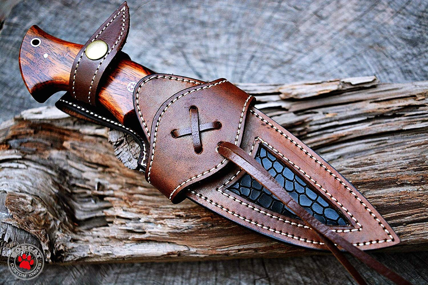 HS-533 Custom Handmade Hunting Knife Bowie Knife Damascus Steel Survival Knife EDC 10'' Overall Walnut Wood with Sheath