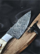 Load image into Gallery viewer, HS-1104 Premium Handmade Damascus Bull Cutter Skinning Blade – Full Tang Hunting & Camping Knife with Stag Handle