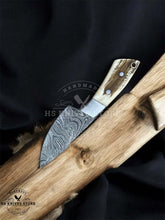 Load image into Gallery viewer, HS-1104 Premium Handmade Damascus Bull Cutter Skinning Blade – Full Tang Hunting & Camping Knife with Stag Handle