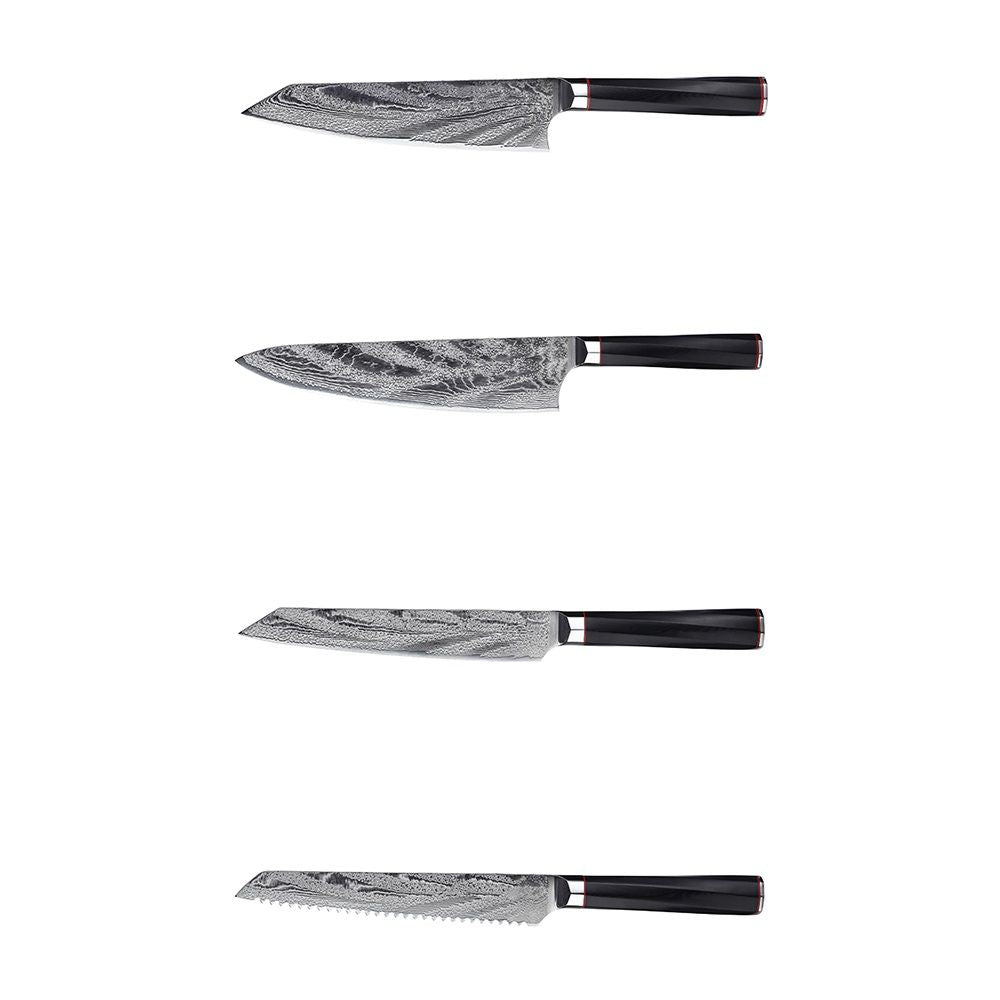HS-179 Custom Handmade Damascus Nine Pecs Kitchen/Chef Knives - Black Handle