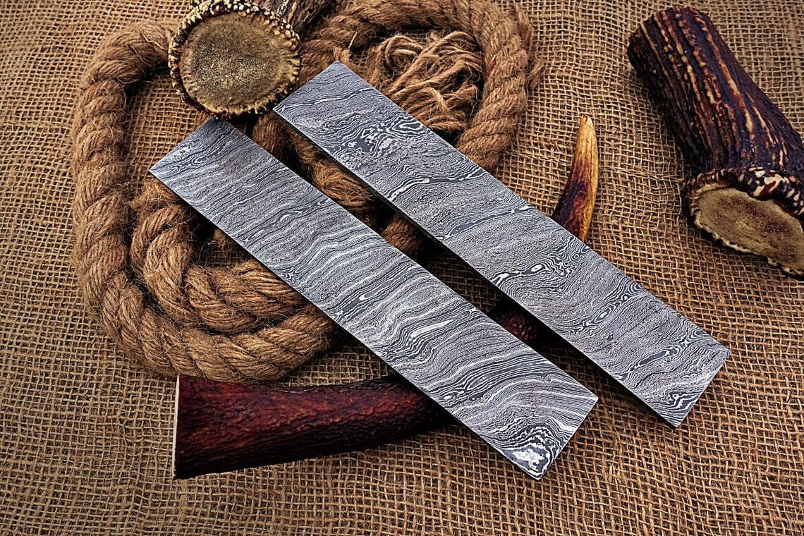 HS-1106 Handcrafted 10-Inch Damascus Steel Billets, Set of 2, Offering Twist Patterns for Inspired Knife Creations