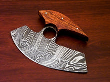 Load image into Gallery viewer, HS-1034 Personalized Damascus Chef Kitchen Ulu Knife Chef Knife Heavy Duty Damascus Handle Koa Wood with Leather Sheath