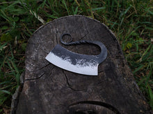 Load image into Gallery viewer, HS-1038 Hand Forged Steel Ullu Knife, Hand forged Ulu Knife, Blacksmith made, Forged Blade Herb Cutter Kitchen, Hand Forged, Forged Knife