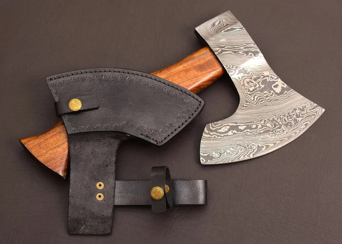 Handmade Damascus Camping Axe – Ash Wood Handle | Gift for Him | HS-1019