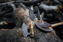 Load image into Gallery viewer, HS-1032 Handmade Damascus ULU Fishing Knife as Chef Knife for Chopping with Antler and Padauk Wood 100% Damascus ULU Knife for Wedding Gifts for Her