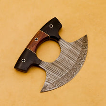 Load image into Gallery viewer, HS-1037 Handmade Damascus Chef Kitchen Ulu Knife Chef Knife Heavy Duty Damascus Handle Koa Wood with Leather Sheeth GIFT IDEA
