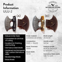 Load image into Gallery viewer, HS-1032 Handmade Damascus ULU Fishing Knife as Chef Knife for Chopping with Antler and Padauk Wood 100% Damascus ULU Knife for Wedding Gifts for Her