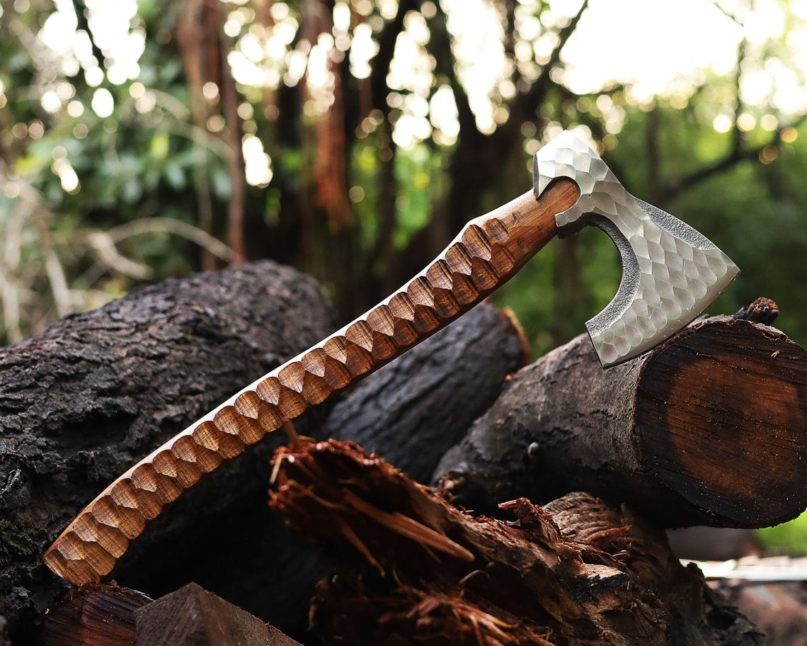 HS-1047 Hand Forged Carbon Steel Beautiful Axe , Viking Axe, Medieval Axe, Best Gift For Him/Her Rosewood Handle Material