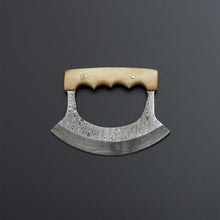 Load image into Gallery viewer, HS-1035 Damascus Steel Ulu Knife Cow Bone handle, Birthday gift for you, Pizza and meat cutter gift for mother and wife, Beautiful ULU knife gift