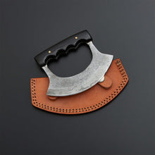 Load image into Gallery viewer, HS-1036 Damascus Steel Ulu Knife Handle Buffalo Horn,Custom handmade ulu knife gift for chef,Personalised gift for her/him, pizza cutter/meat cutter