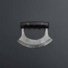 Load image into Gallery viewer, HS-1036 Damascus Steel Ulu Knife Handle Buffalo Horn,Custom handmade ulu knife gift for chef,Personalised gift for her/him, pizza cutter/meat cutter