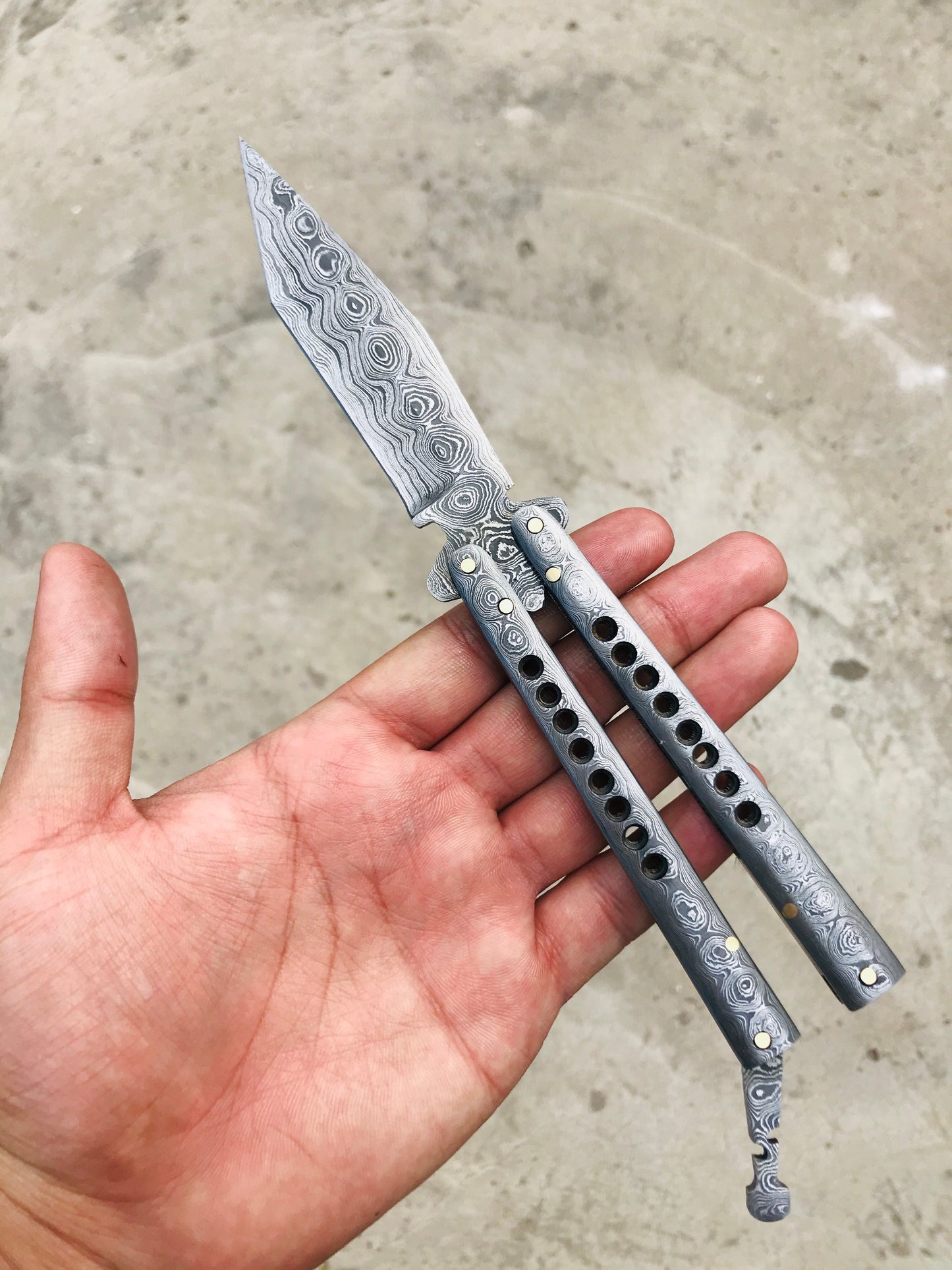 HS-1142 | Custom Handmade Full Damascus Balisong butterfly Knife Best Christmas Gifts 🎁