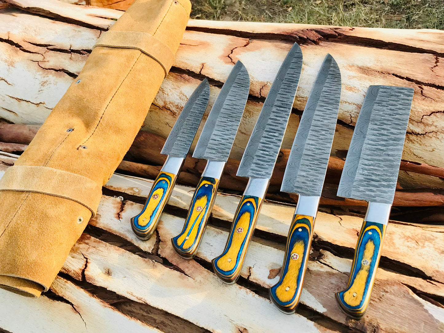 HS-153 Custom handmade Damascus chef set’ kitchen knives ‘ gift for him beautiful gift for husband