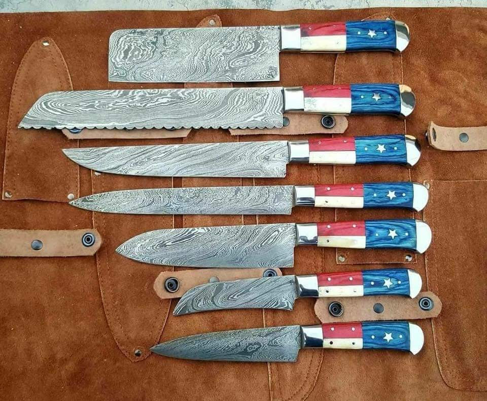 HS-154 Custom handmade Damascus chef set kitchen knives