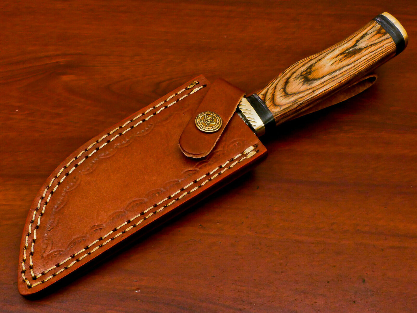HS-488 Custom Handmade Damascus Bowie-Hunting Knife With Hard Wood Handle