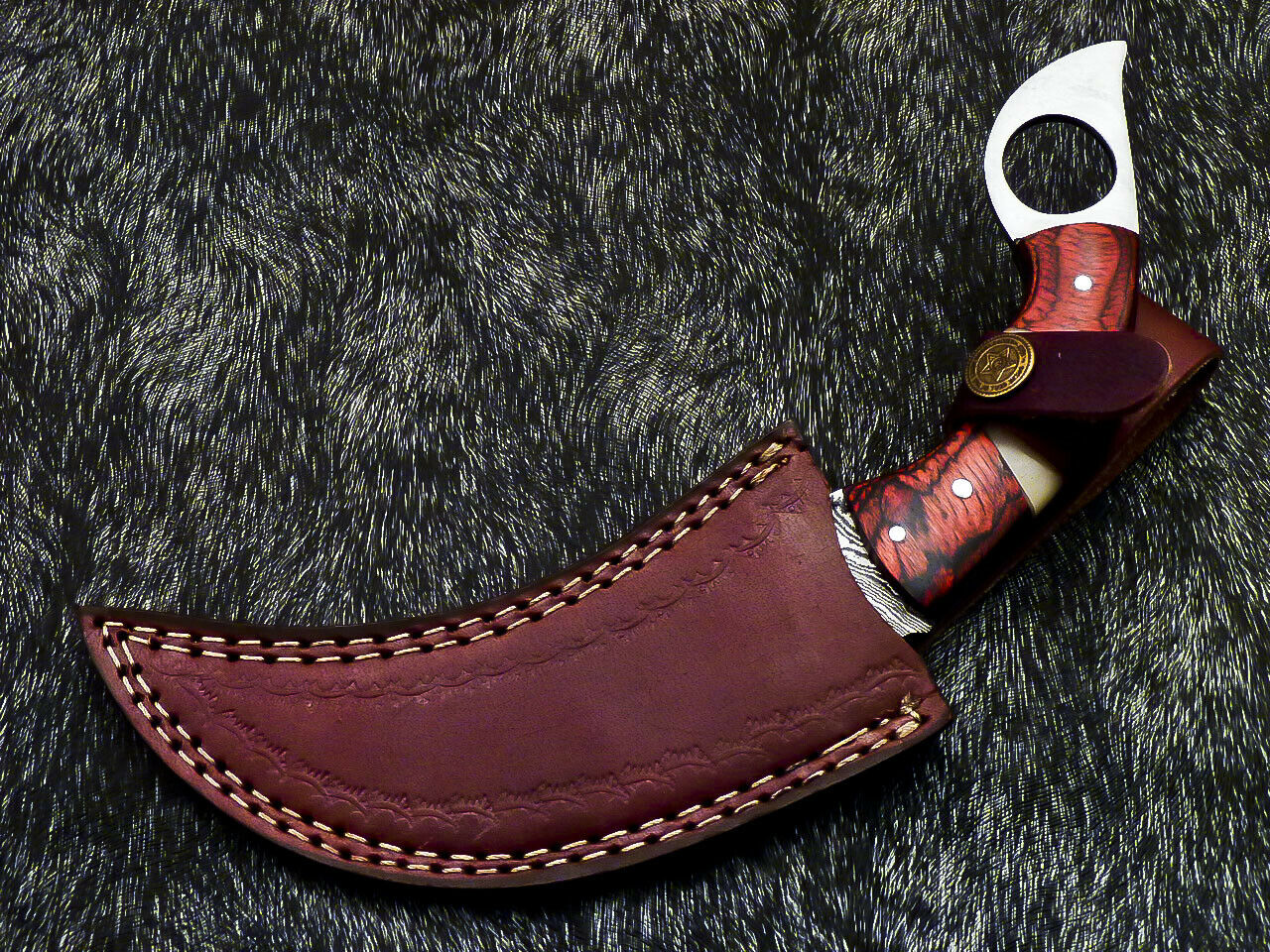 HS-890 Custom Hand Forged Damascus Steel 10" Karambit Knife - Hard Wood Handle