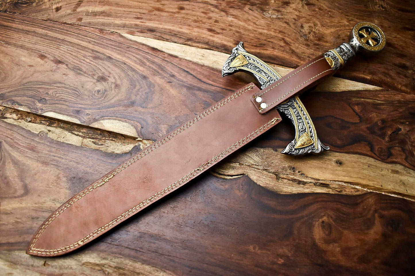 HS-1095 | 24.0" HUGE Custom Hand Made Damascus Steel Blade Dagger Sword | Pewter Handle