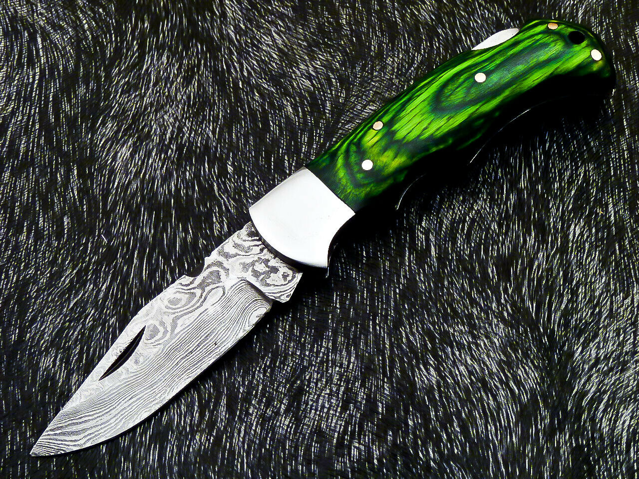HS-1118 '' CUSTOM HANDMADE DAMASCUS BLADE POCKET FOLDING KNIFE - HARD WOOD HANDLE