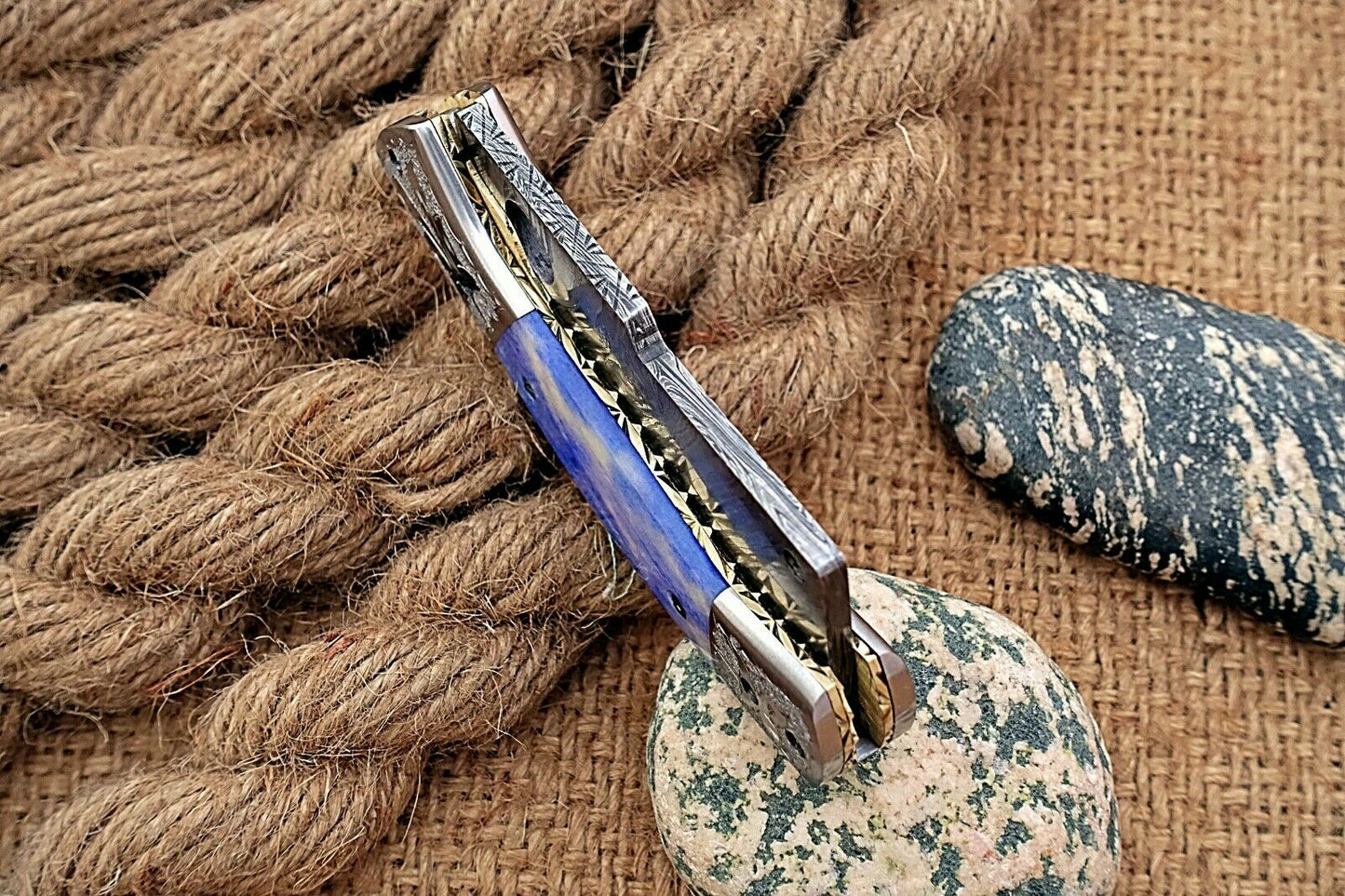 Custom Handmade Damascus Folding-Pocket Knife With Camel Bone Handle
