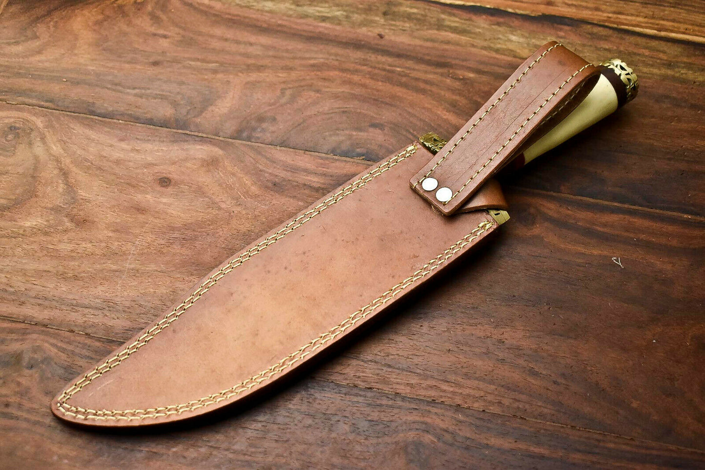 HS-332 | Custom Handmade Damascus Steel Hunitng/Bowie Knife - Camel Bone Handle