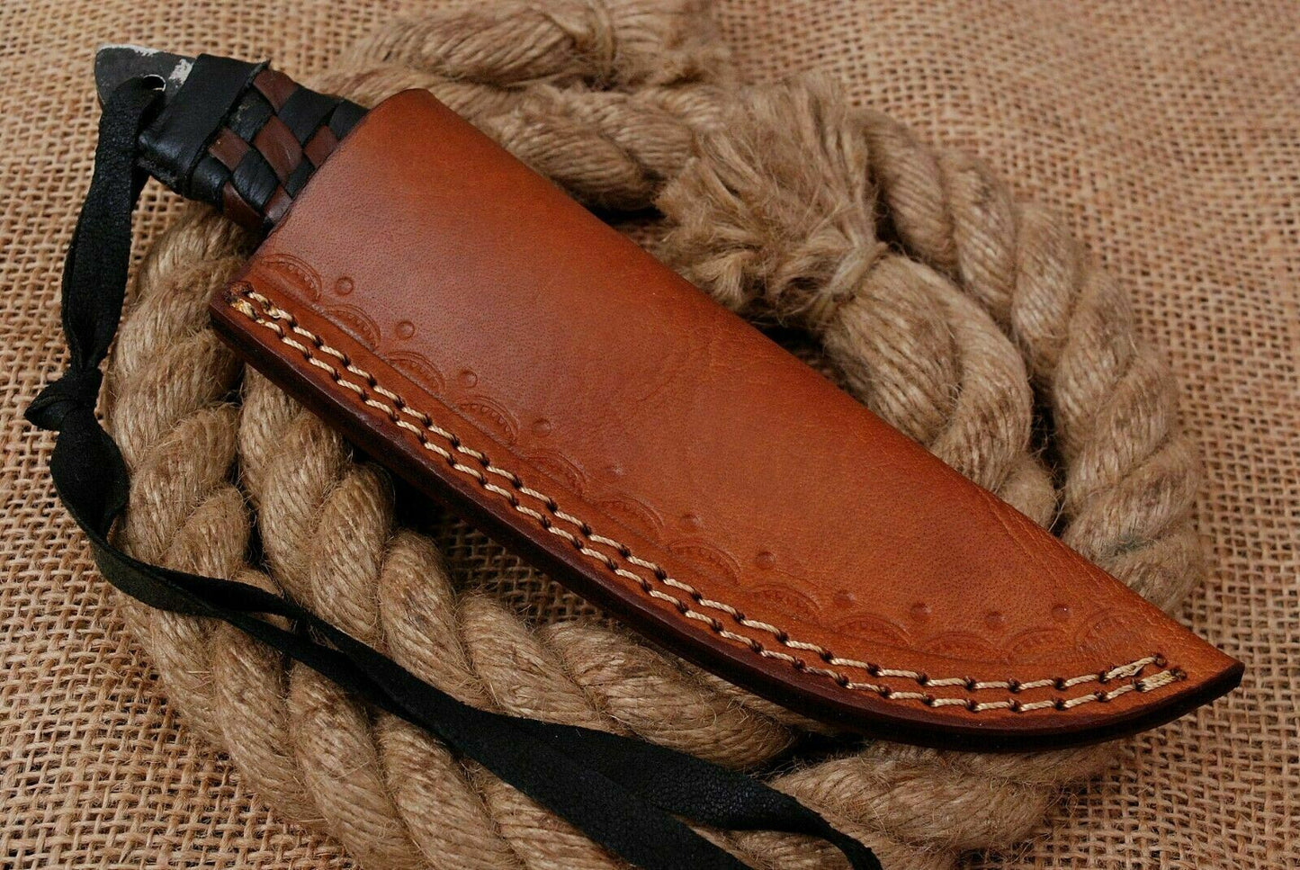 HS-757 Custom Hand Forged Railroad Steel Skinner Knife 8.0 inch Overall And Leather Cord Handle