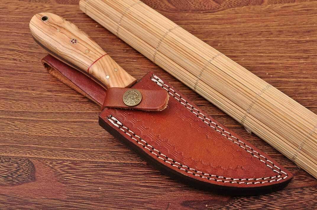 HS-764 Custom Handmade Damascus Steel Tracker Knife With Olive Wood Handle