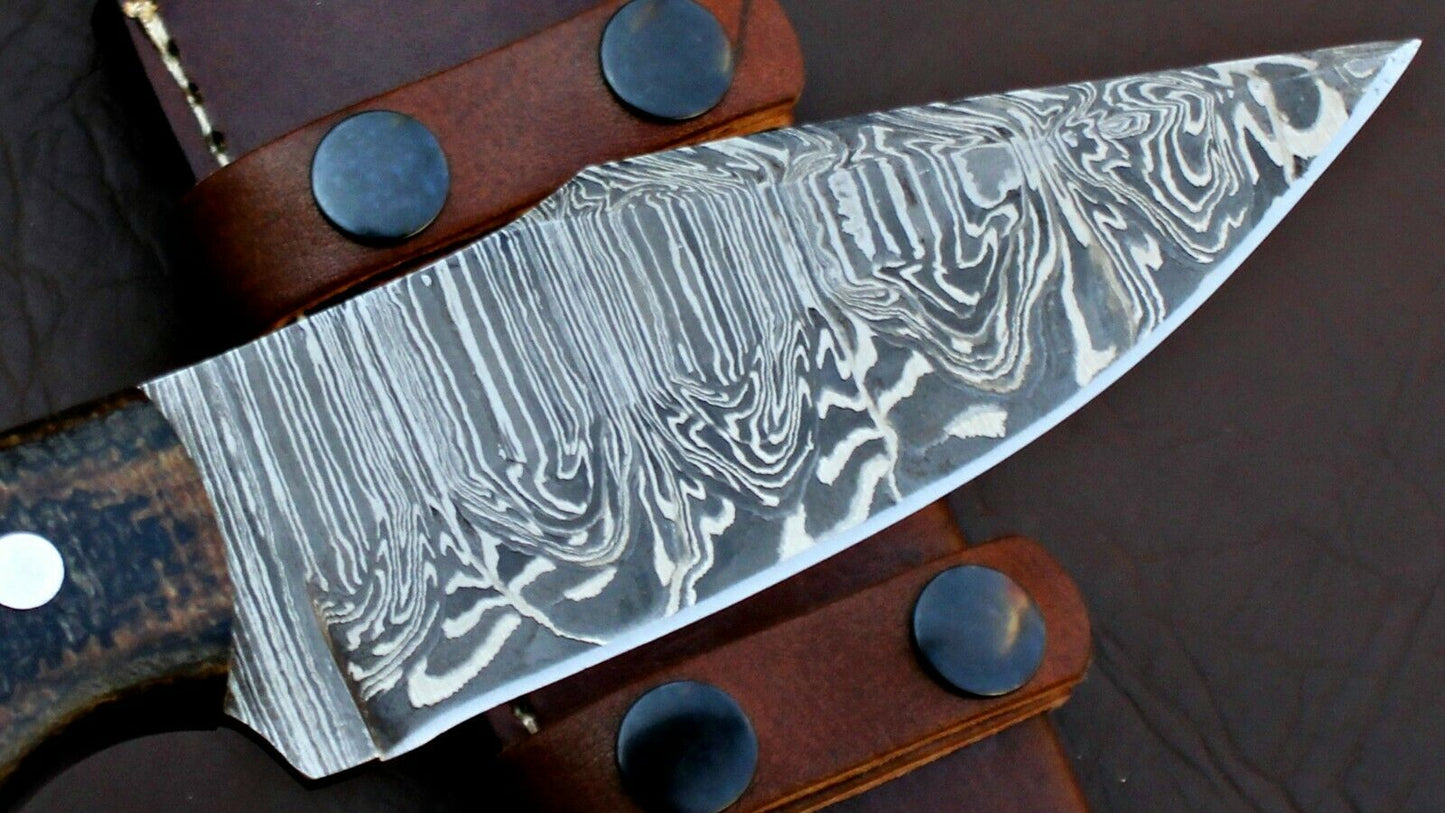 HS-589 Custom Handmade Damascus Skinner Camping knife With micarta Sheath Handle