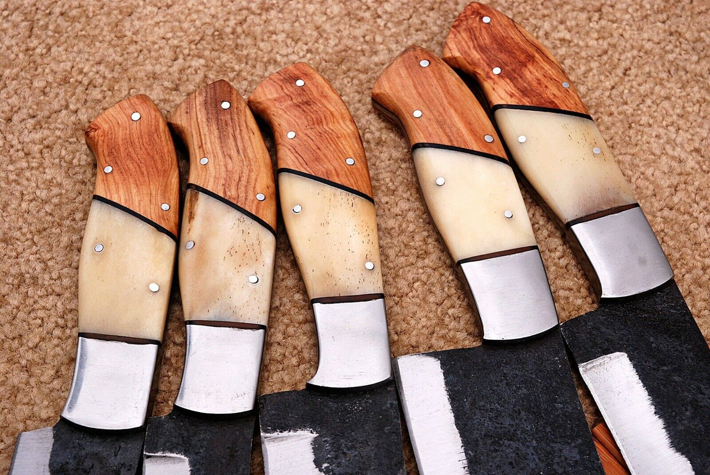 HS-186 Custom Handmade High Carbon Steel Chef-Kitchen Knife Set With Wood And Bone Handle