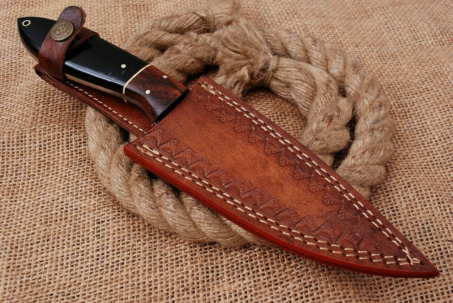 HS-751 Custom Hand Forged Railroad Steel Skinner Knife 8.0 inch Overall Buffalo Horn Handle