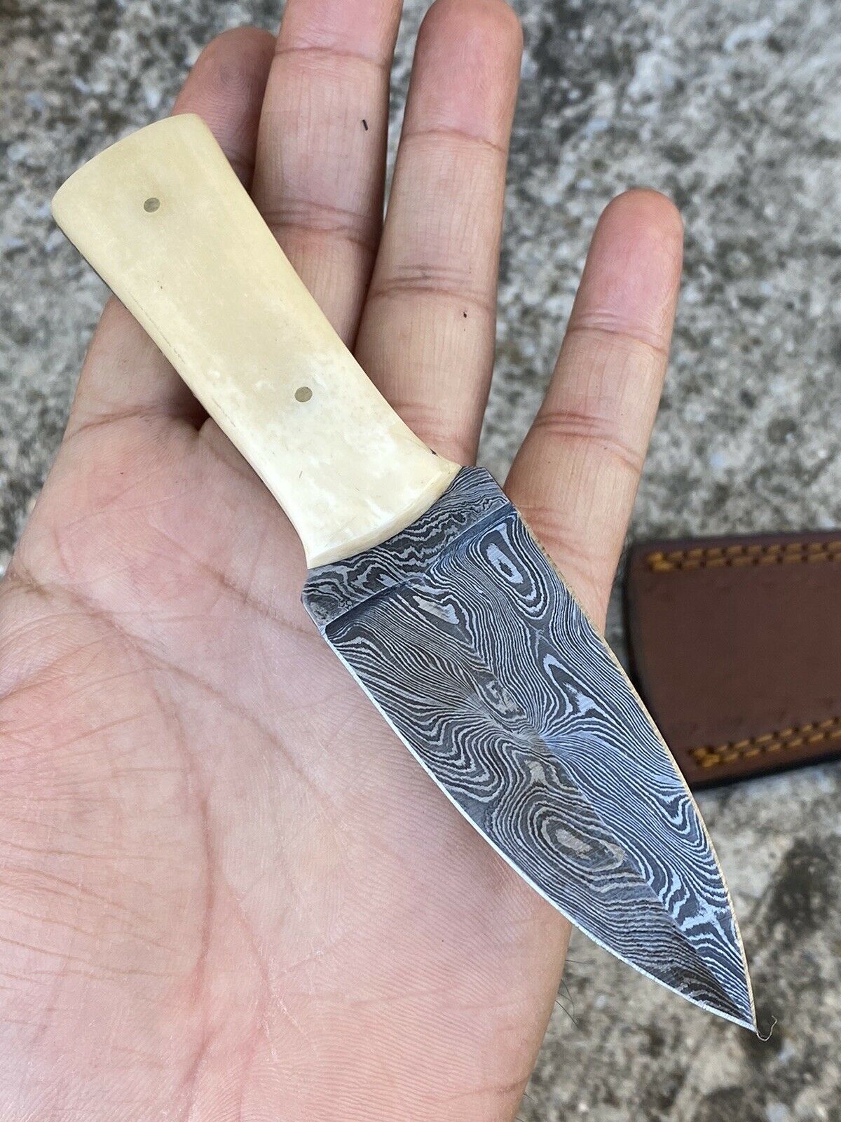 HS-864 Custom Handmade Damascus Steel Hunting/Dagger Boot Knife - Camel Bone Handle