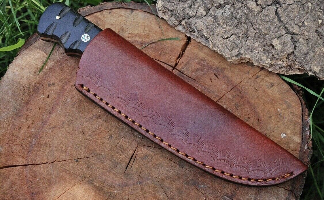 HS-463 Custom Handmade Damascus Steel Skinner/Hunting Knife With Black Micarta Handle