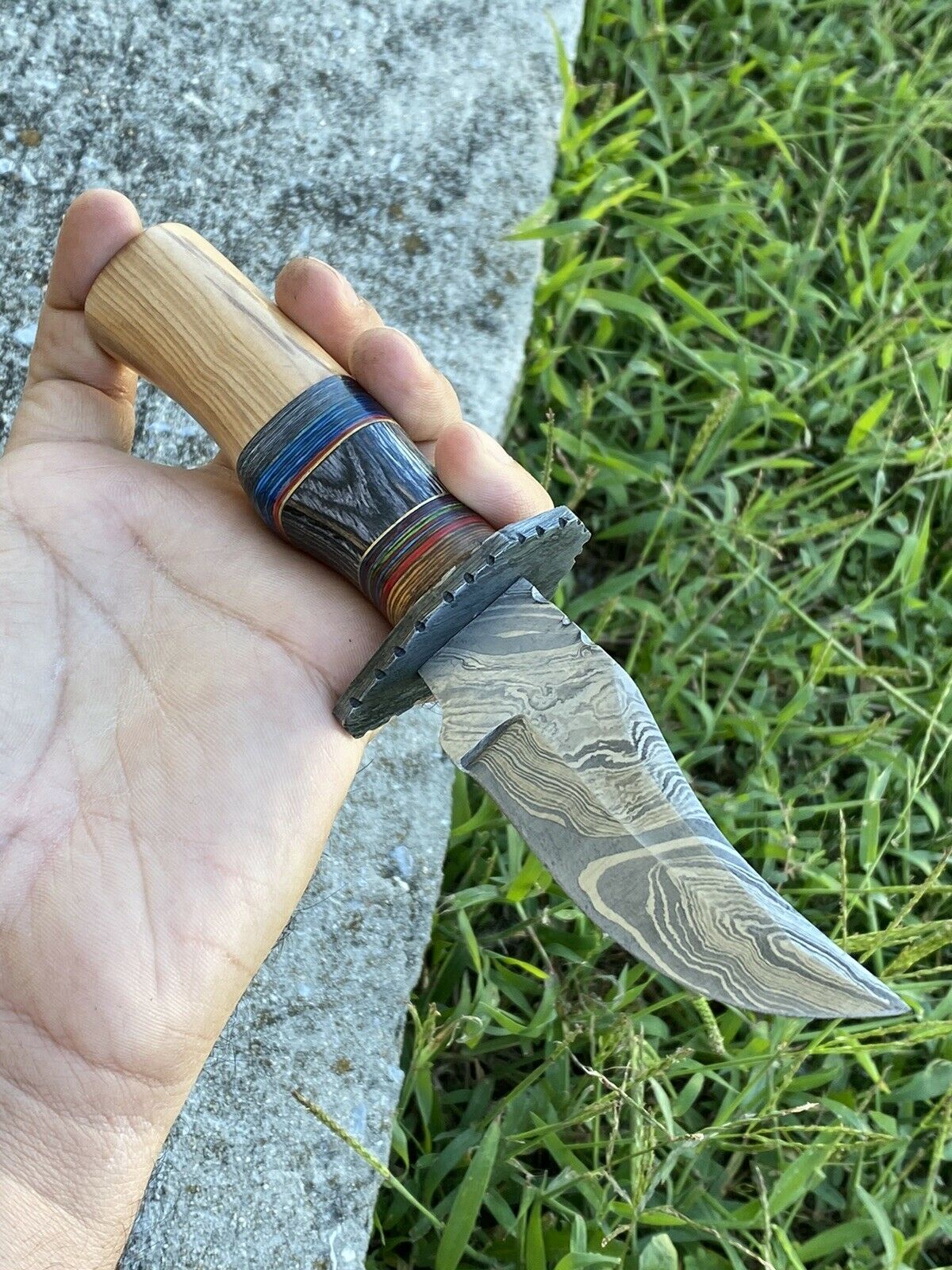 HS-730 Custom Handmade Damascus Steel Skinner Knife - Hard Wood Handle