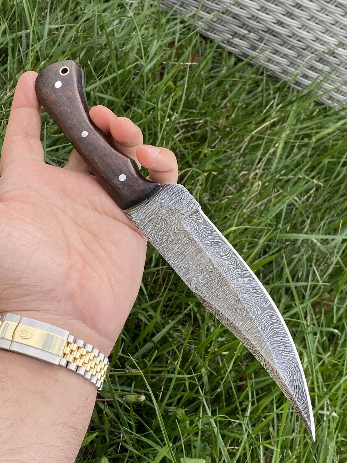 HS-449 | Custom Handmade Damascus Steel Hunting Knife 12 Inch - Wood Handle