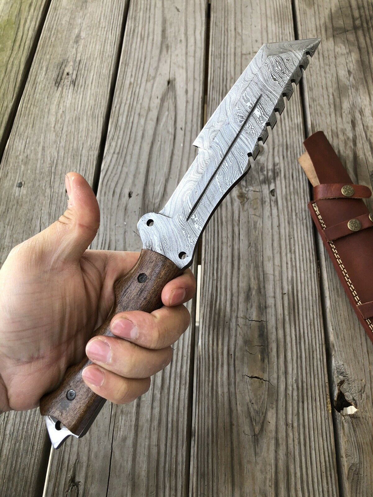 HS-931 Custom Handmade Damascus Steel Awesome Tracker-Hunting knife - Wood Handle