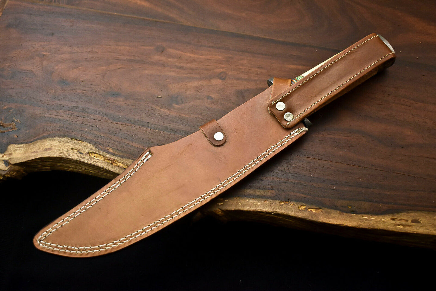 HS-335 | Custom Handmade Damascus Steel Hunting Bowie Knife - Camel Bone Handle