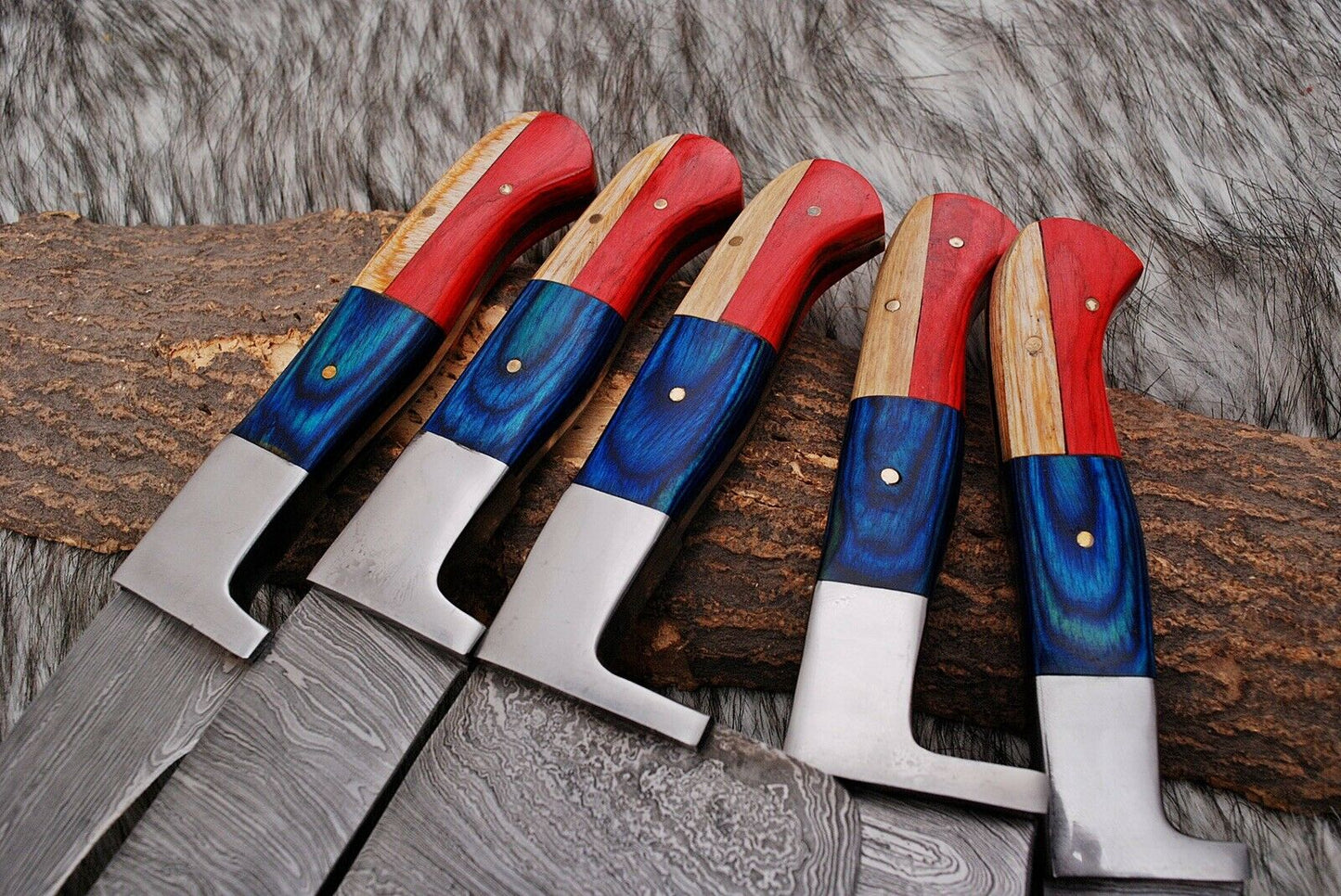 HS-181 Custom Handmade Damascus Steel Chef/Kitchen Knives Set lot of 5 - Hard Wood Handle