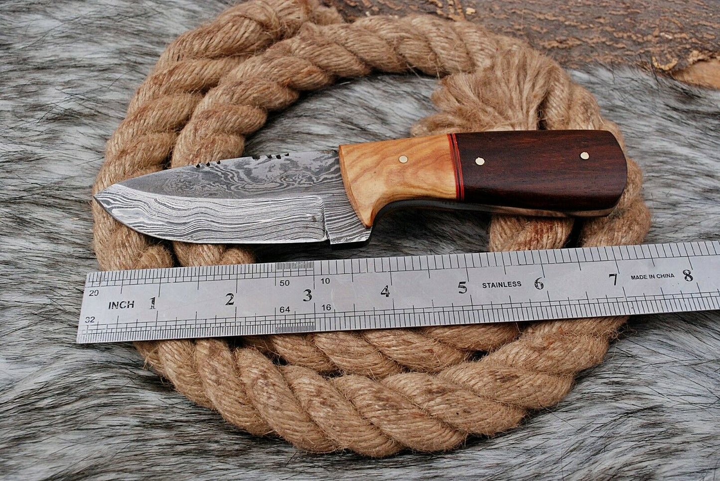 HS-795 Custom Handmade Damascus Skinner Knife With Two Type Woods Handle