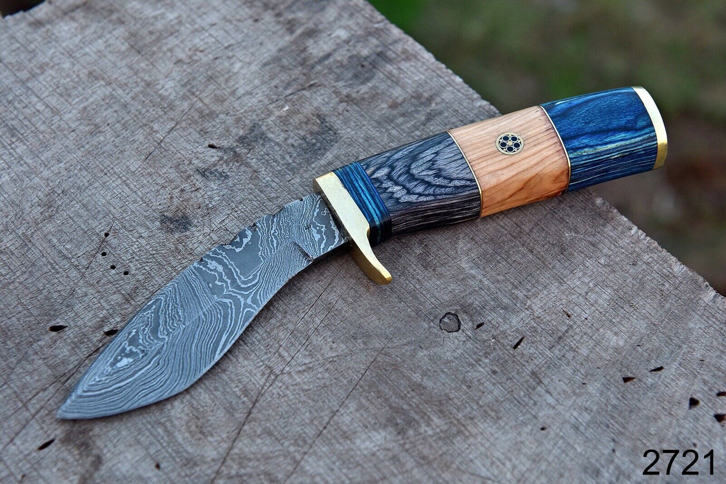 HS-880 Custom Handmade Damascus Kukri Knife With Hard Wood And Bone Handle