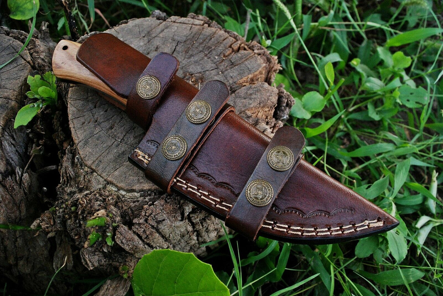 HS-360 '' Hand Forged Damascus Steel Fix Blade Hunting Knife 186 With Leather Sheath