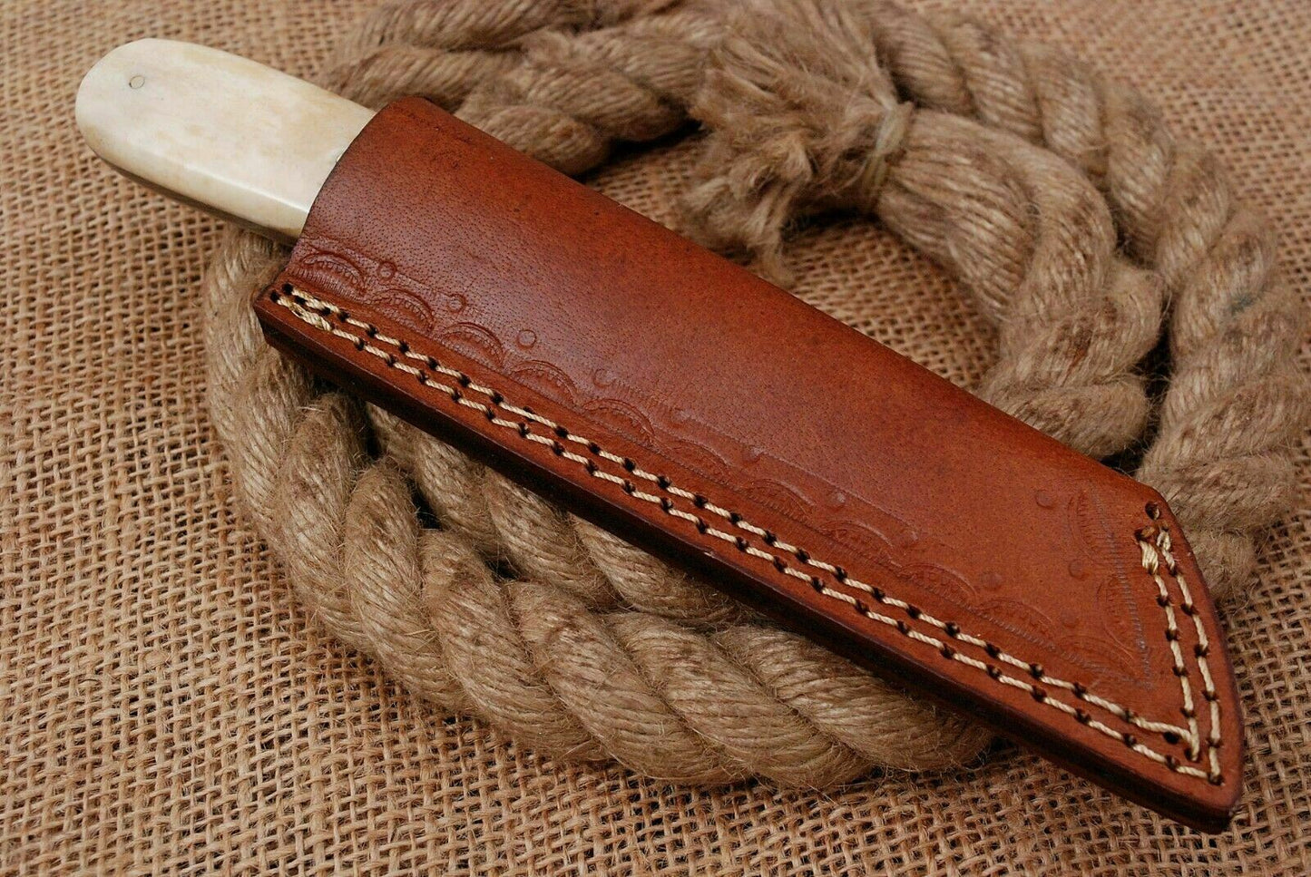 HS-753 Custom Hand Forged Railroad Steel Skinner Knife 8.0 inch Overall And Camel Bone+Wood Handle