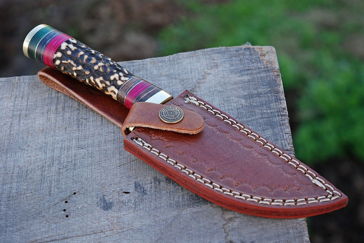 HS-504 Custom Handmade Damascus Hunting Knife With Stag Horn Handle