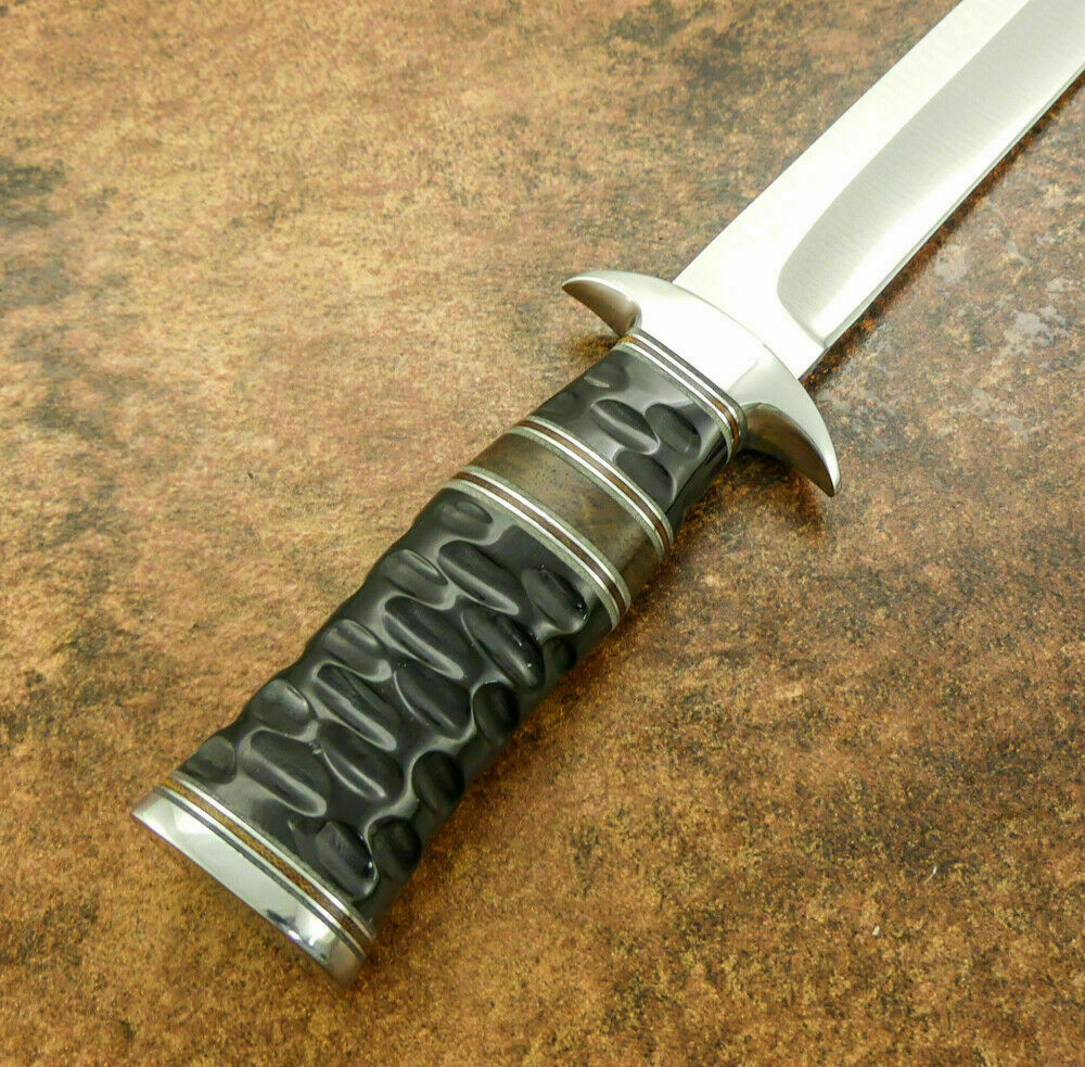HS-378 '' Custom Handmade D2 Tool Steel 15" Bull Horn Handle Hunting/Survival/Bowie Knife