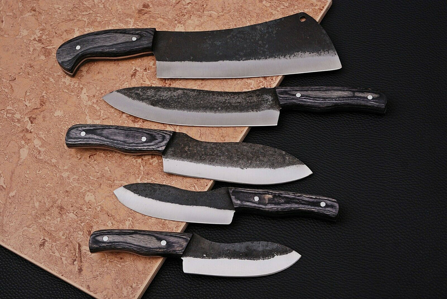 HS-185 Custom Handmade High Carbon Steel Chef-Kitchen Knife Set With Hard Wood Handle