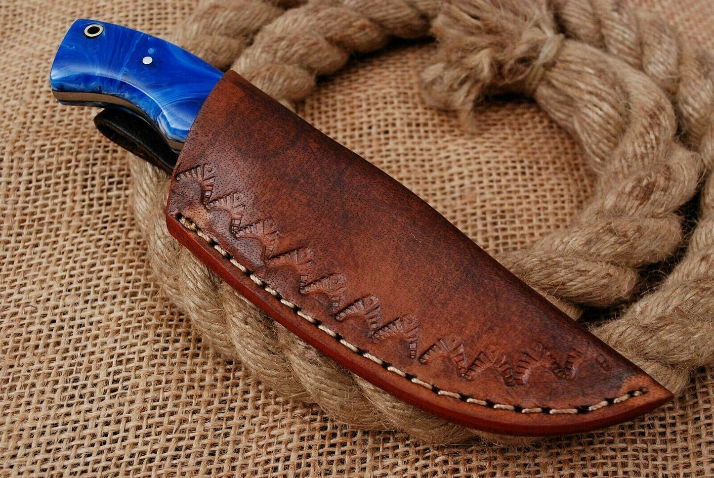 HS-746 6.0'' Custom Handmade High Carbon Mini Skinner Knife With Blue Resin Handle