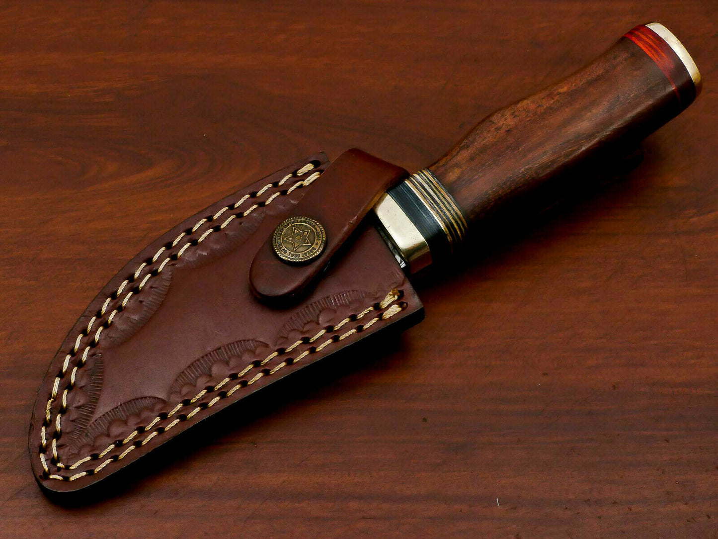 HS-372 '' CUSTOM MADE HAND FORGED DAMASCUS FIXED BLADE HUNTING KNIFE - BRASS GUARD-