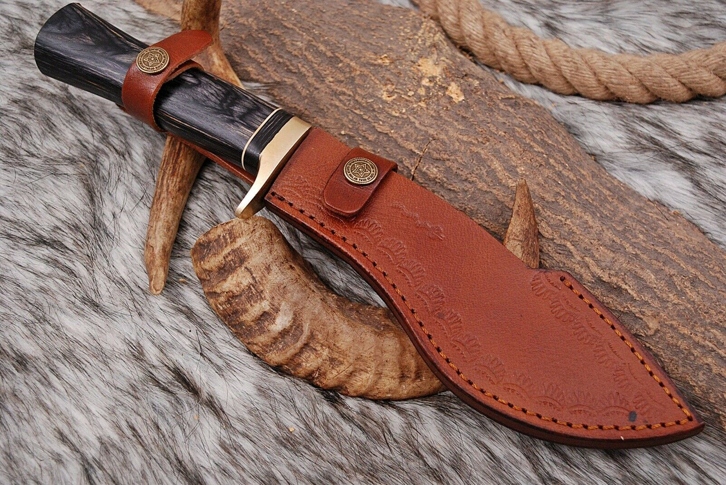 HS-876 Custom Handmade Damascus Steel 12 Inch Kukri Knife - Hard Wood Handle