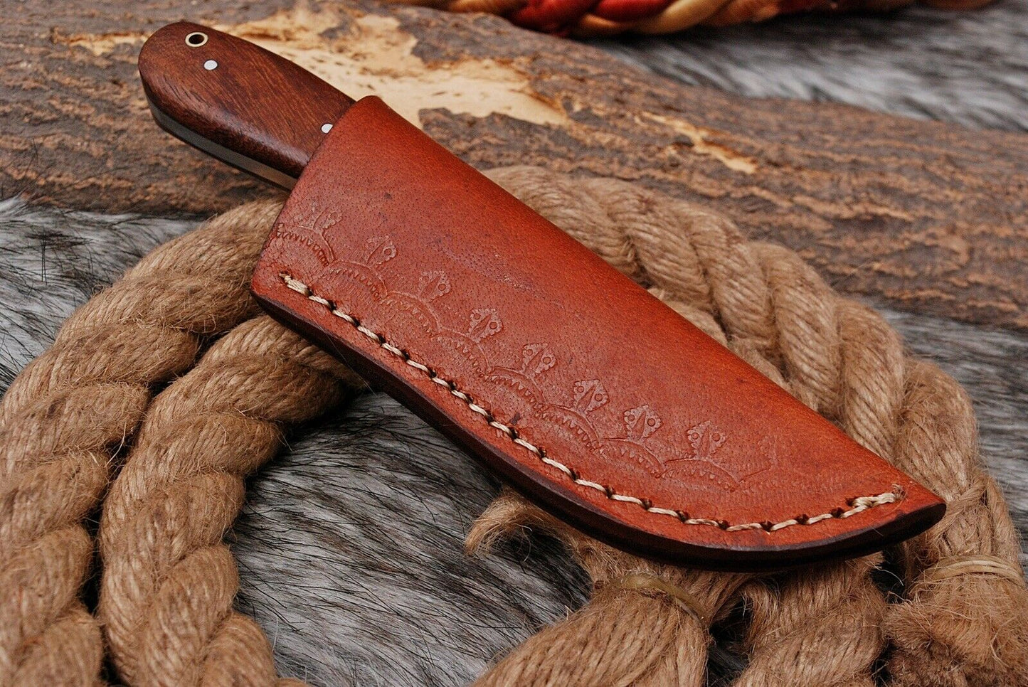 HS-736 Custom Handmade Damacsus Steel Skinner knife - Wood & Bone Handle
