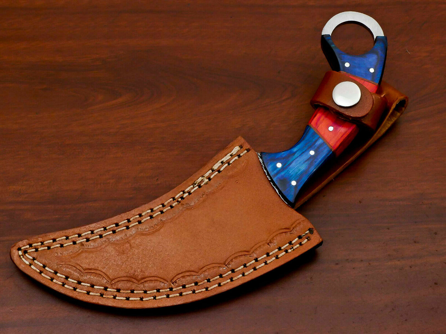 HS-886 HANDMADE DAMASCUS CUSTOM PAKKA WOOD KARAMBIT HUNTING KNIFE