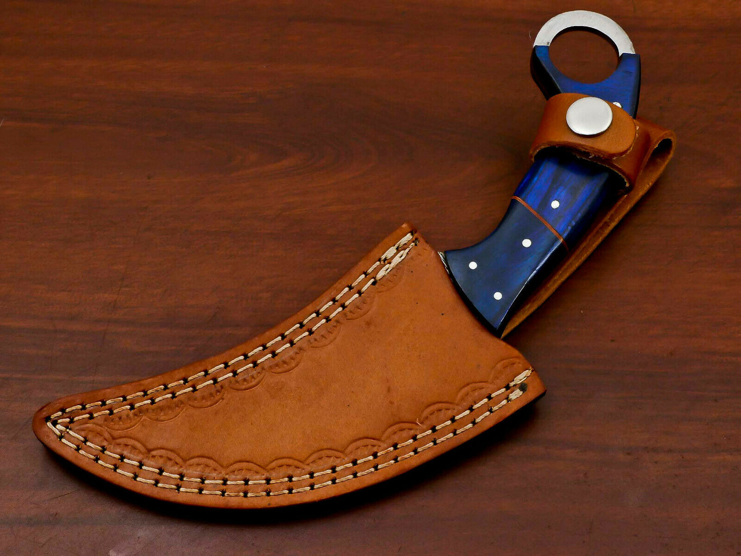 HS-887 HANDMADE DAMASCUS CUSTOM PAKKA WOOD KARAMBIT HUNTING KNIFE