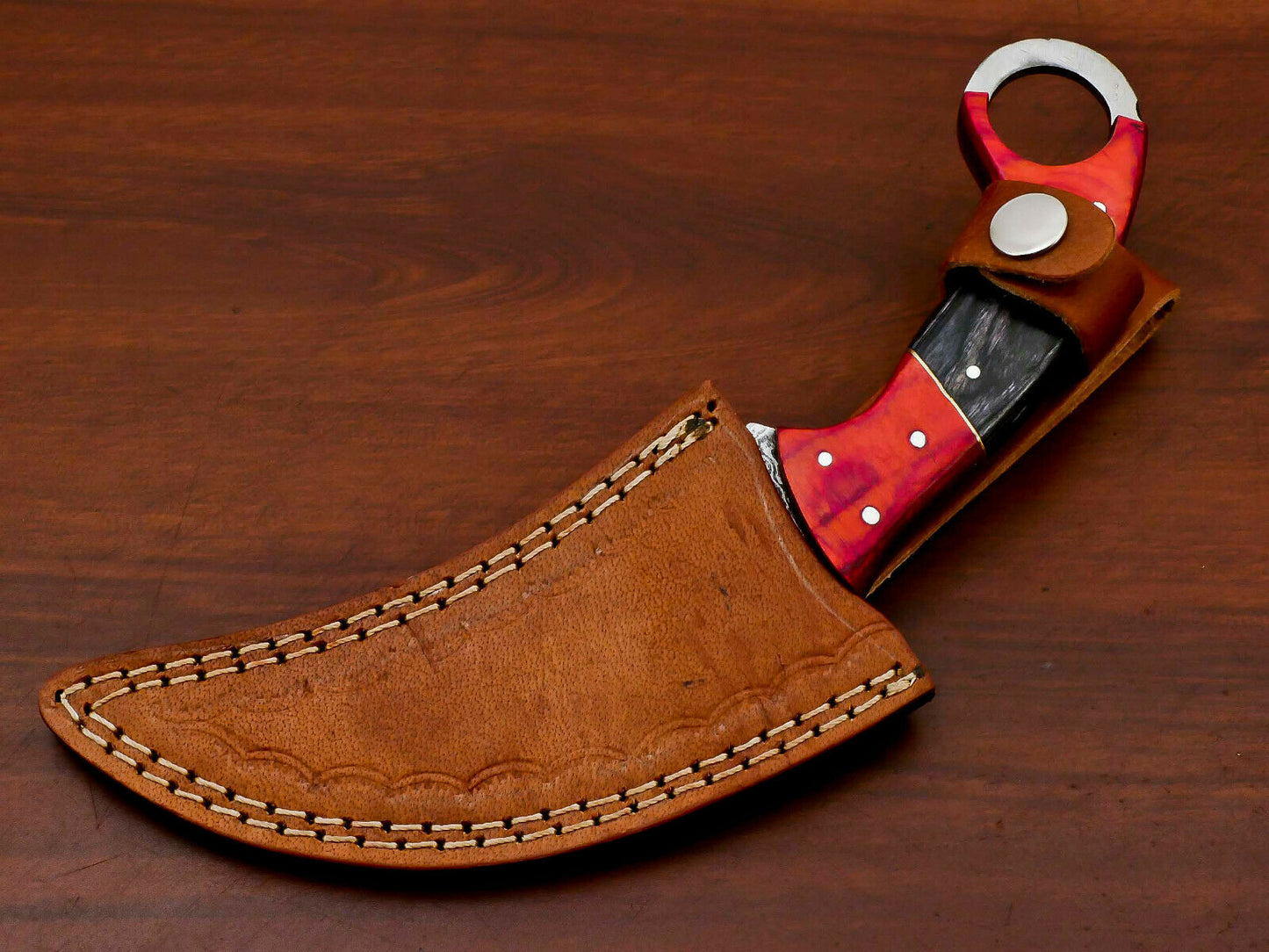 HS-885 HANDMADE DAMASCUS CUSTOM PAKKA WOOD KARAMBIT HUNTING KNIFE -